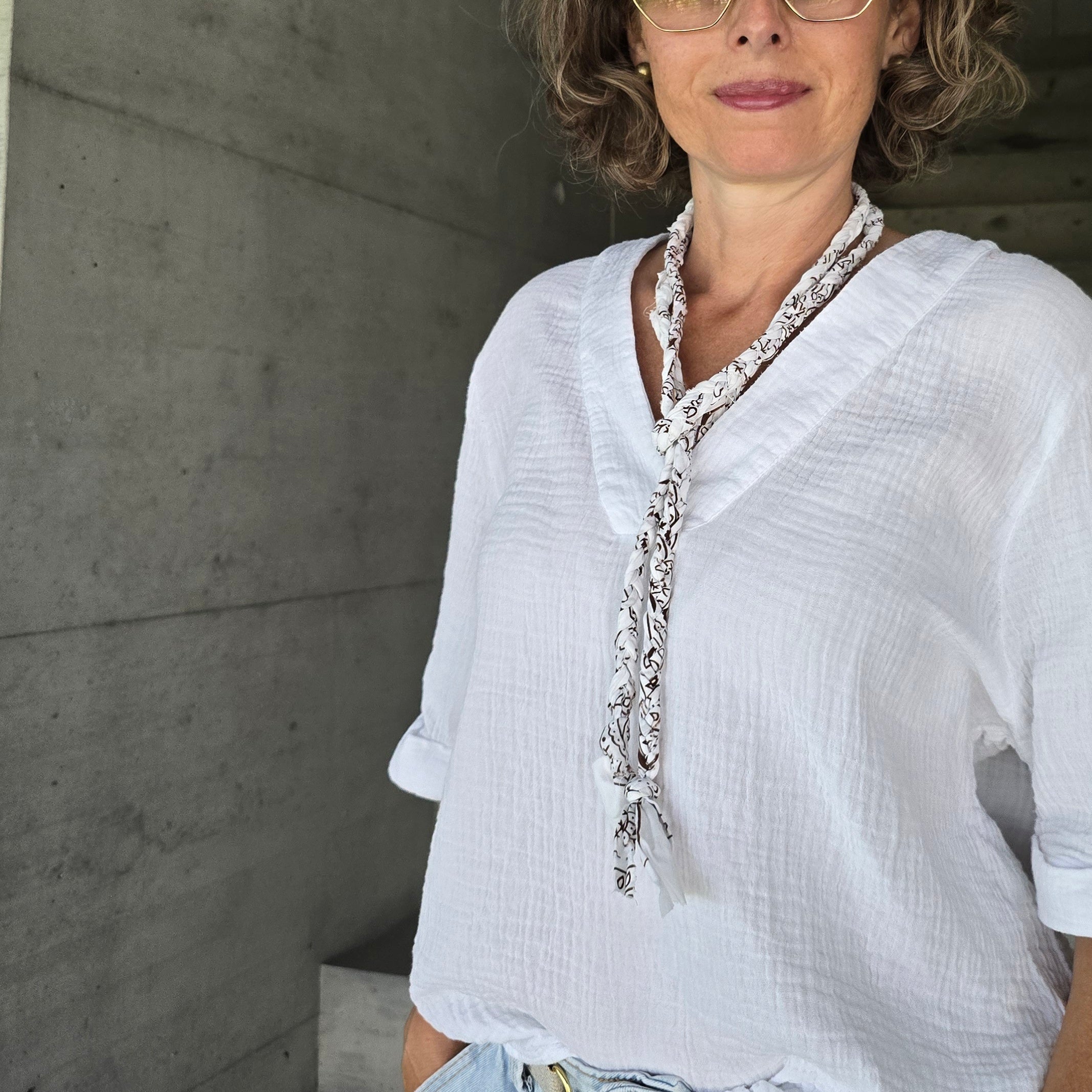 Bandana Kordel weiss/schwarz