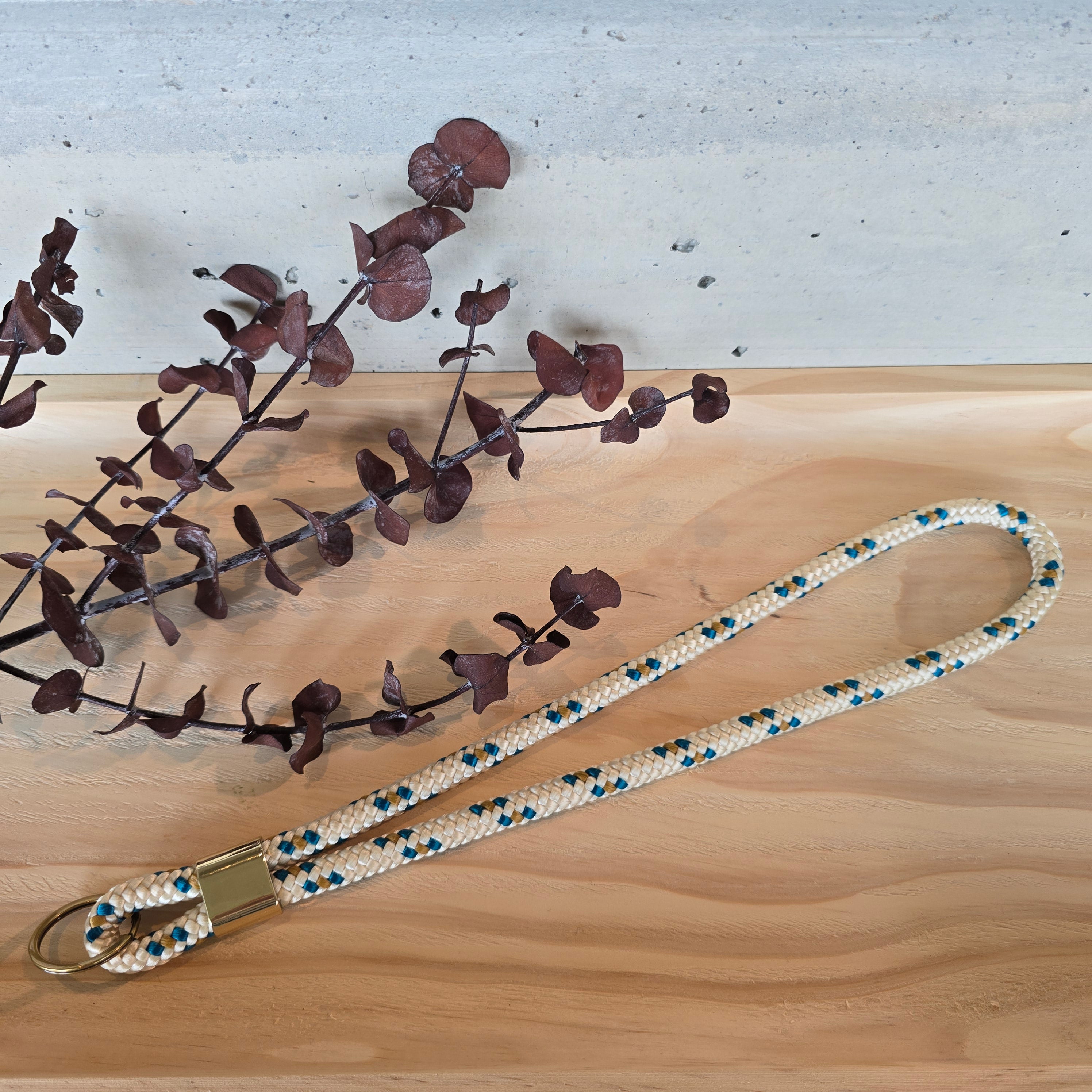 Schlüsselband lang creme/türkis