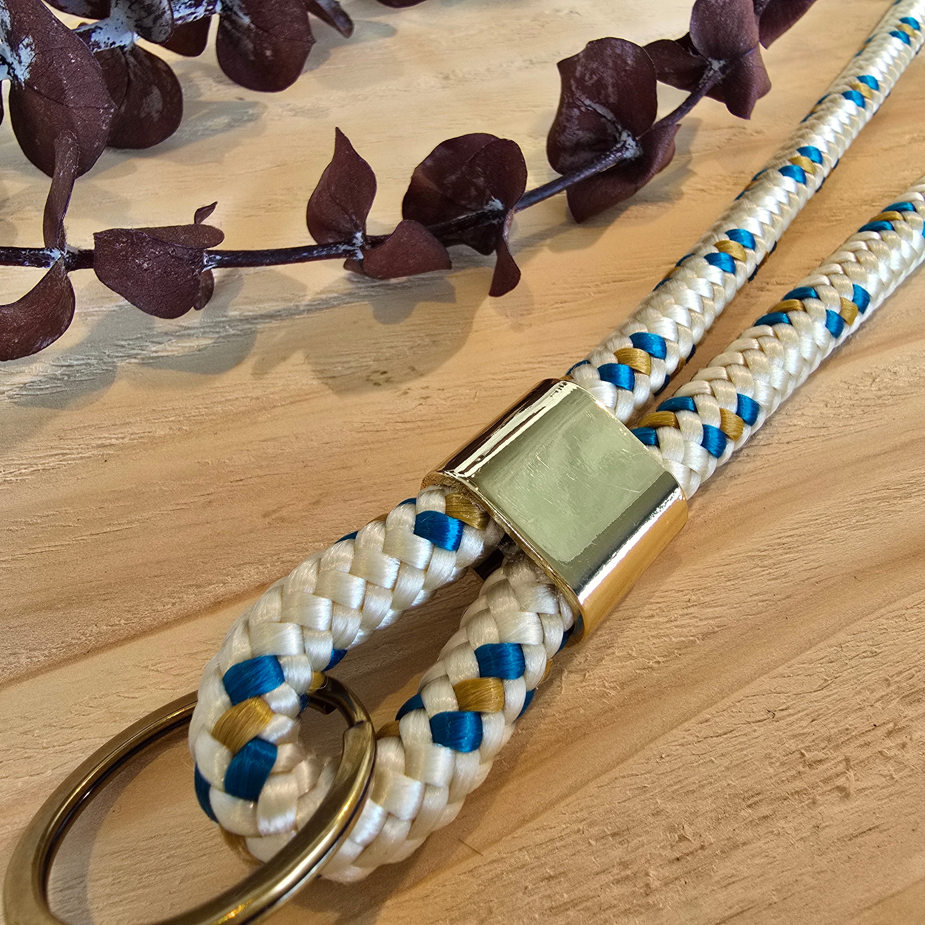 Schlüsselband lang creme/türkis