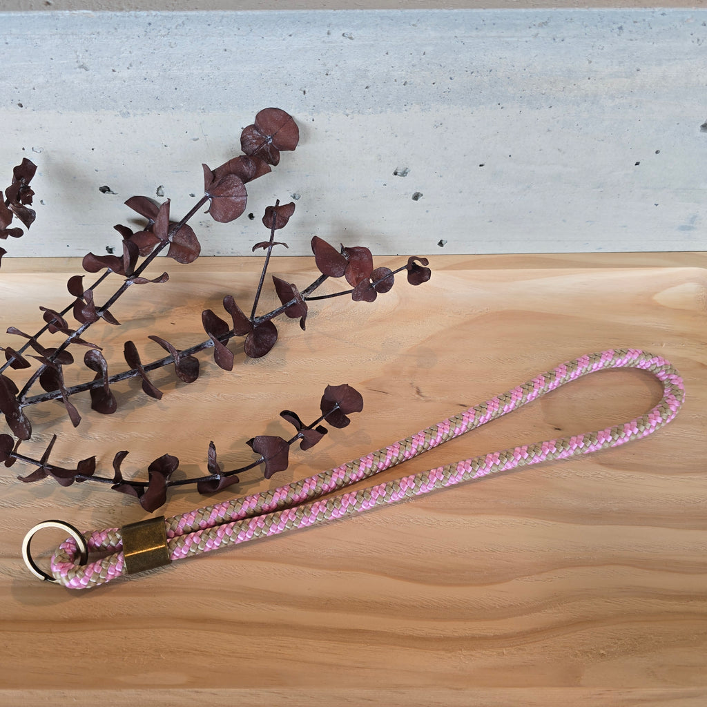 Schlüsselband lang rosa/beige