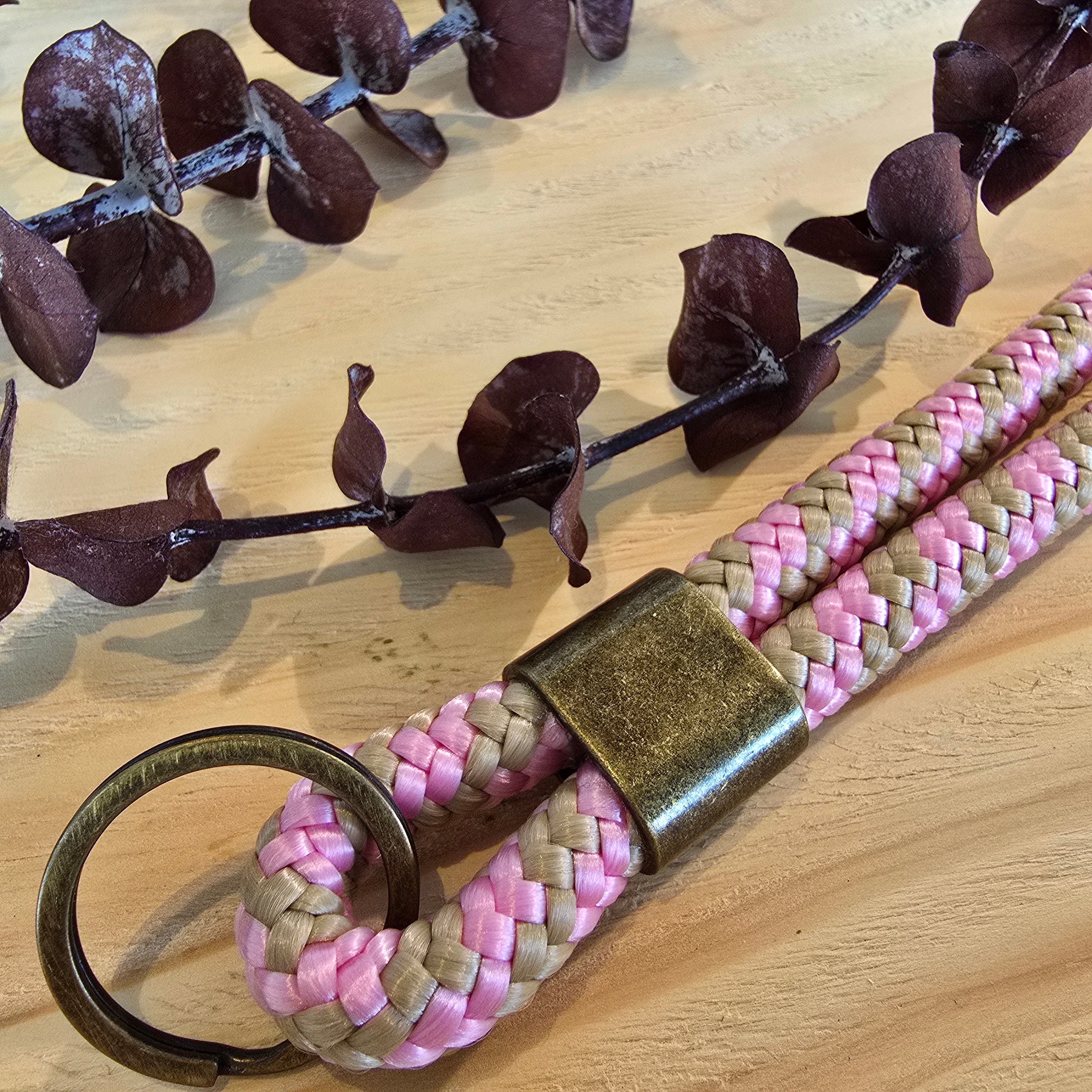 Schlüsselband lang rosa/beige