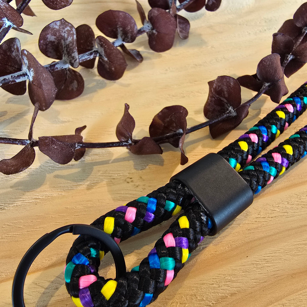 Schlüsselband lang schwarz konfetti