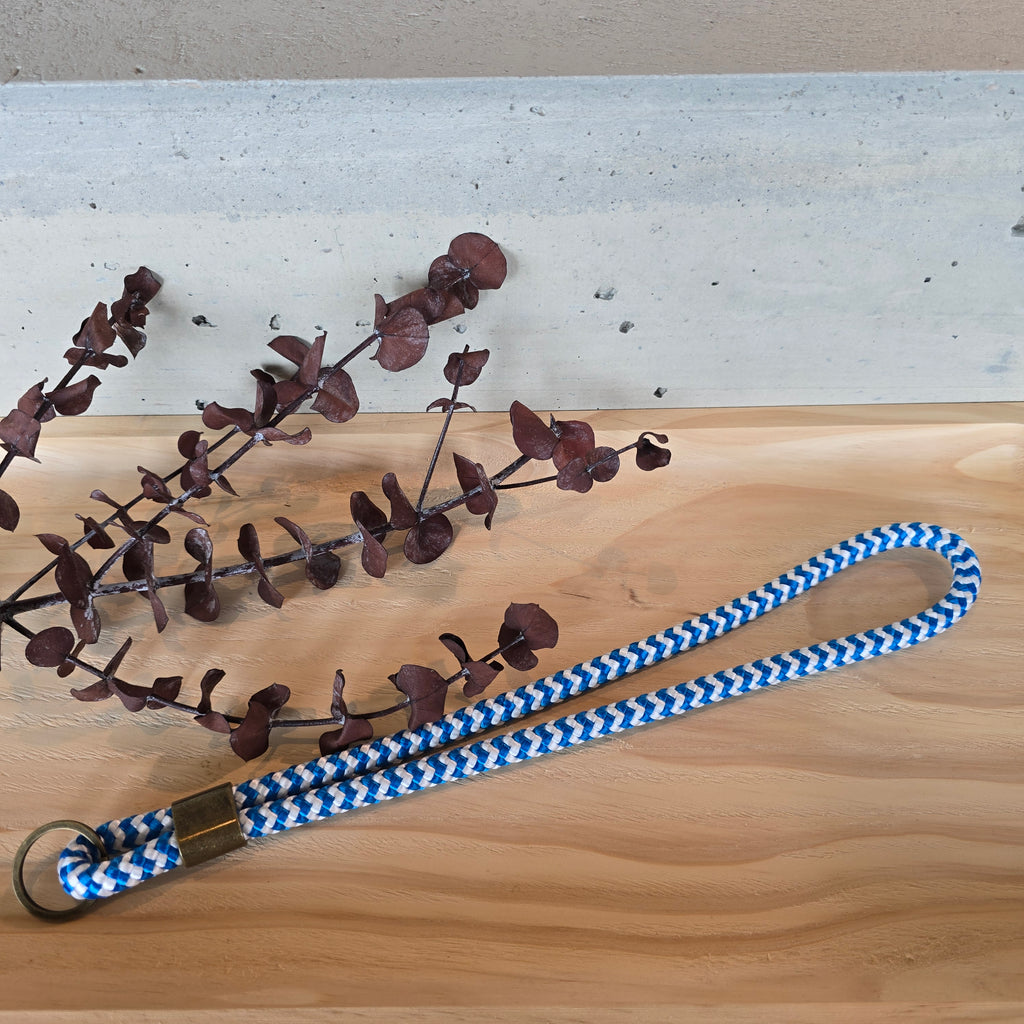 Schlüsselband lang blau/weiss