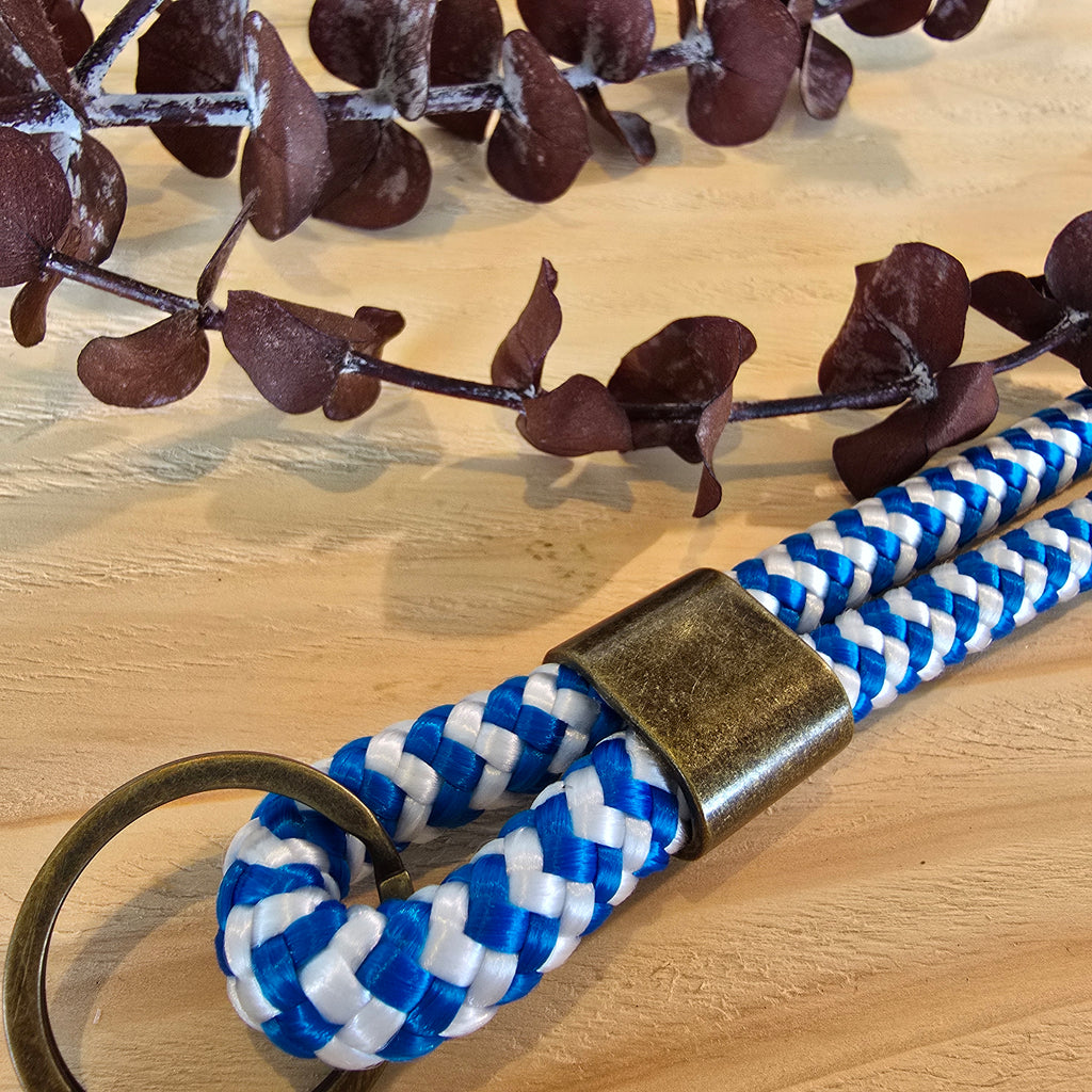 Schlüsselband lang blau/weiss