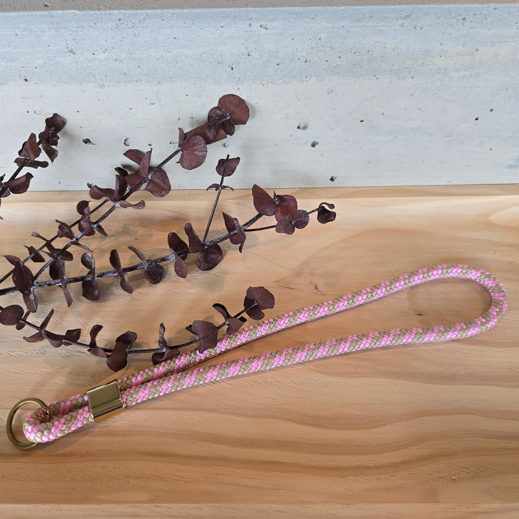 Schlüsselband lang rosa/beige