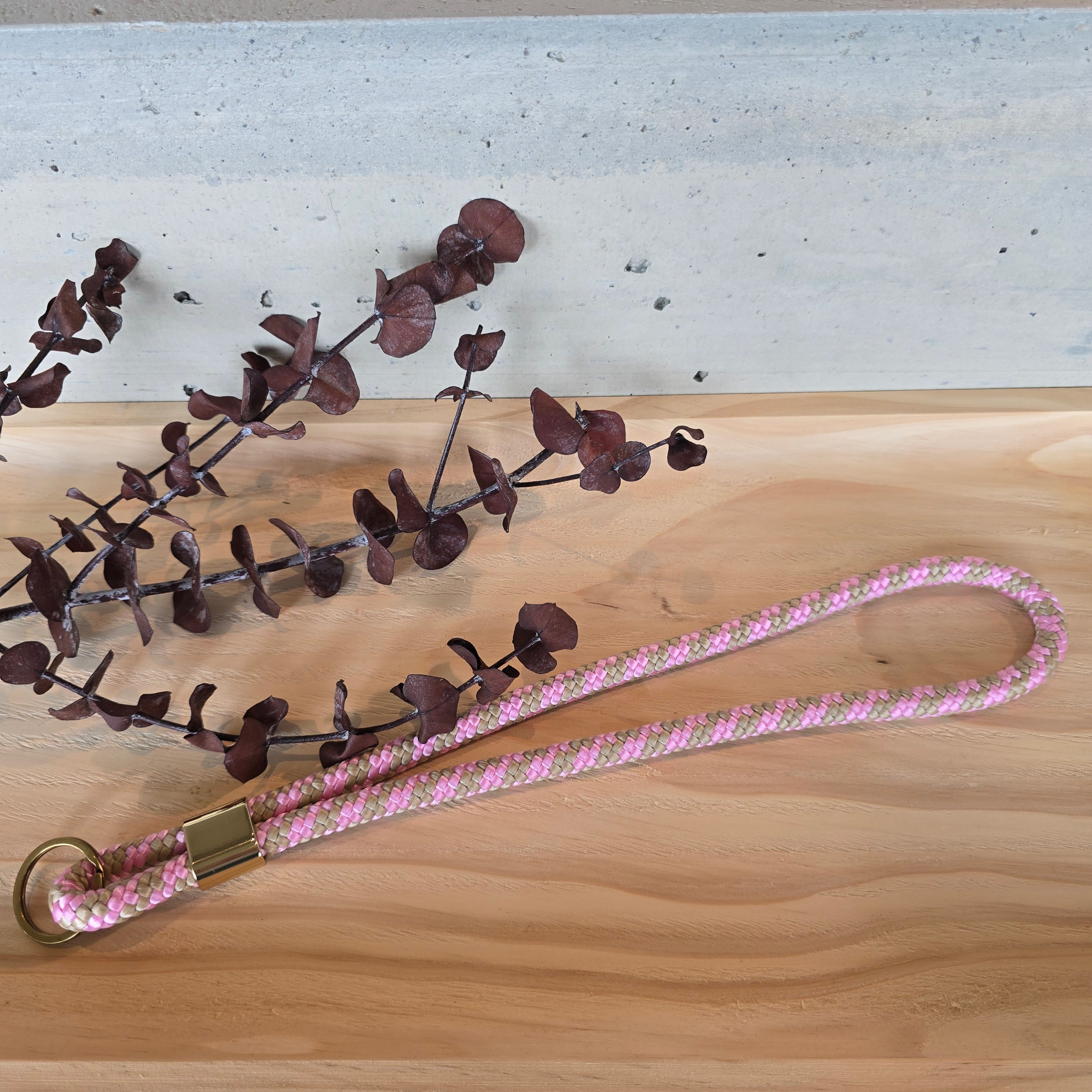 Schlüsselband lang rosa/beige