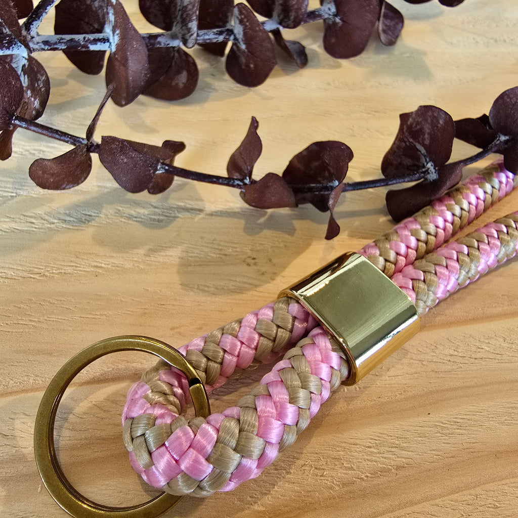 Schlüsselband lang rosa/beige