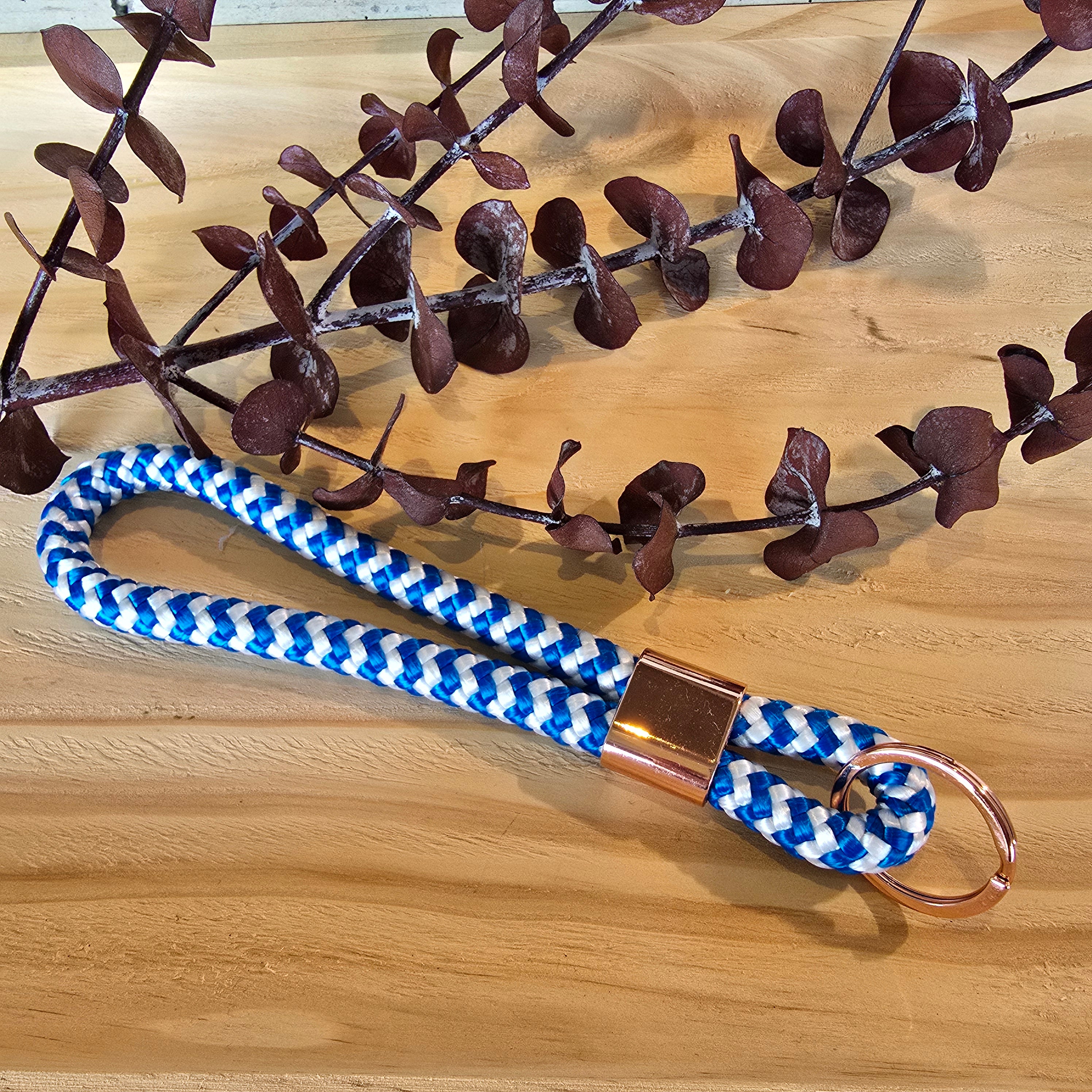 Schlüsselband kurz blau/weiss