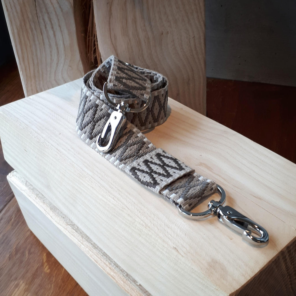 Taschengurt Raute taupe / beige /weiss